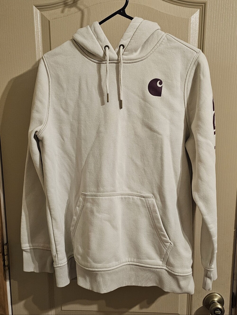 Carhartt Cream Relaxed Fit Hoodie Wit Purple Wine Logo Large 12/14